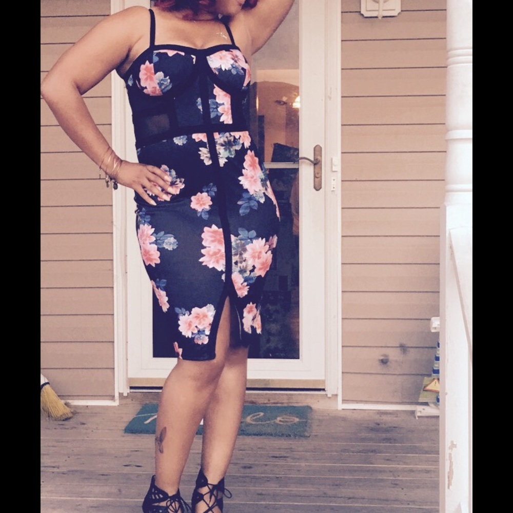 Floral and Mesh Panel dress
